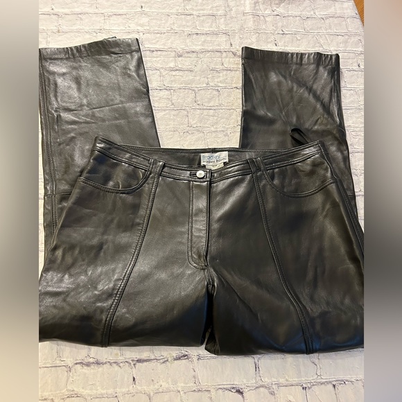 BRADLEY BRADLEY BAYOU BLACK LEATHER WOMAN PANTS WITH SILVER TONE CHAINS 20W - Picture 4 of 13